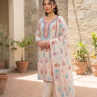 Handcrafted Elegance: Pure Chiffon Embroidered Suit with Simple Trouser