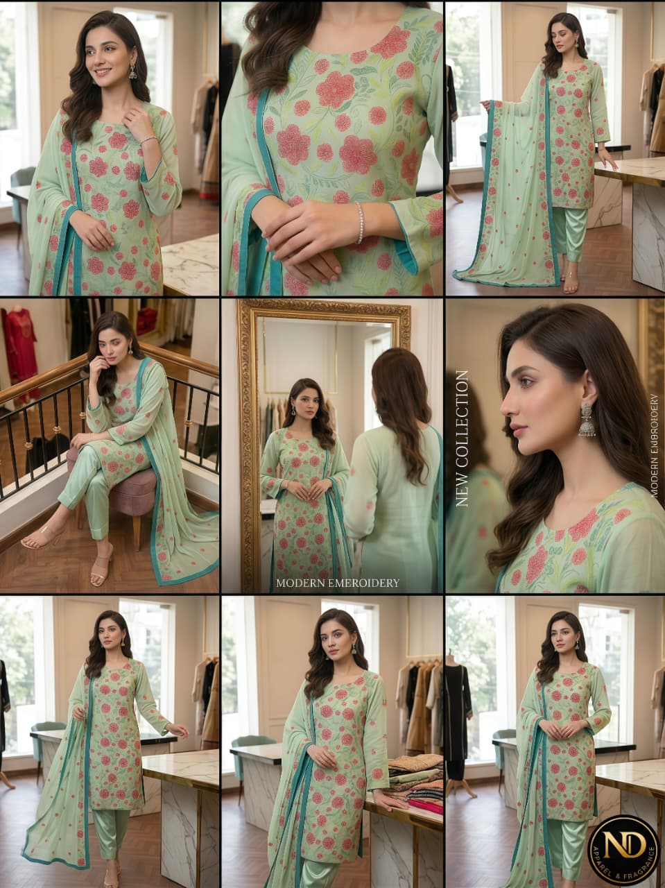 The Royal Handcrafted Elegance: Pure Chiffon Embroidered Suit with Simple Trousers - Image 2